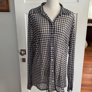 CAbi Navy and White Checkered Button Down Shirt